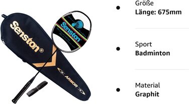 Надлегка ракетка для бадмінтону Senston N80 з вуглецевого волокна з кишенею для ракетки чорного кольору