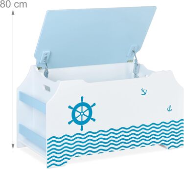 Іграшкова скриня Sailor, ящик для іграшок з кришкою, HWD 46 x 84 x 42,5 см, відділення для книг, ящик для іграшок, білий/синій
