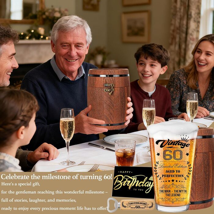 Персоналізований пивний келих з гравіюванням для чоловіка на 60 років, 1966 рік народження, в дерев'яній подарунковій коробці 470 мл + відкривачка для пляшок. Ідея подарунка на День народження, День Святого Валентина.