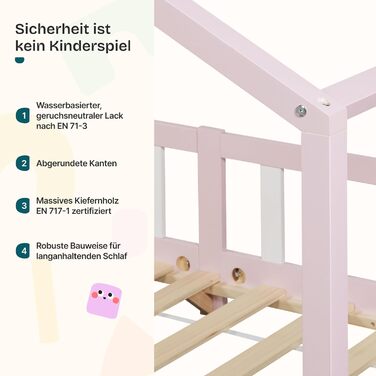 Дитяче ліжко Treviolo Hausbett від en.casa: дерев'яне ліжко Montessori з захистом від падіння, 120x200 см