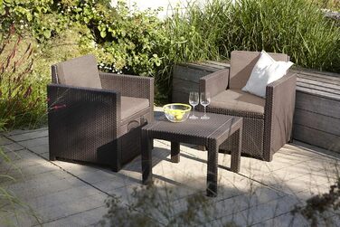 Набір меблів для балкона Allibert Victoria (3шт), графіт/cool grey, пластик, імітація ротангу, з подушками для сидіння та спинки