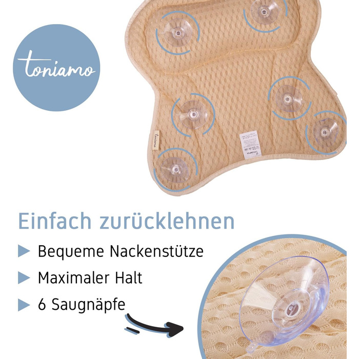 Преміум подушка для ванни з підголовником та підтримкою шиї | Ергономічна подушка для ванни з присосками | Синій (Sandy)