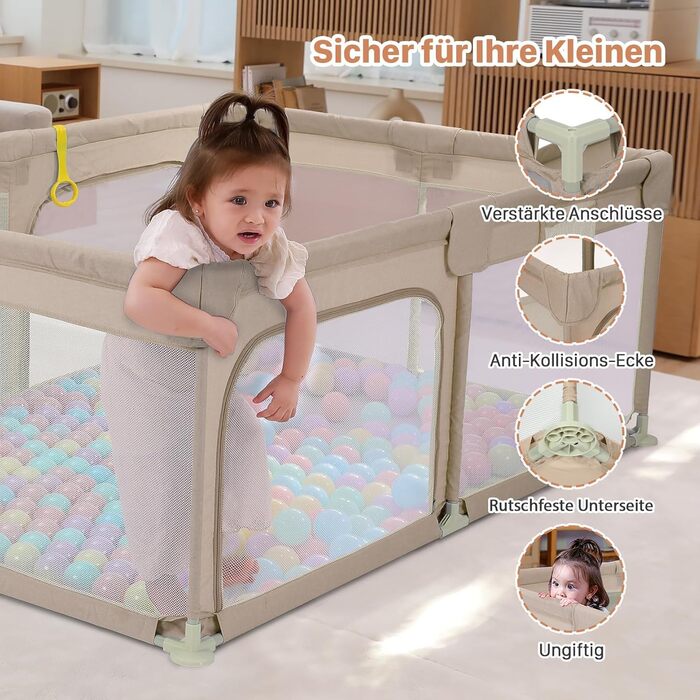 Дитячий ігровий центр Dripex 124x124 см, сірий. Laufstall (біговий загін) з дихаючою сіткою, Laufgitter, Playpen.