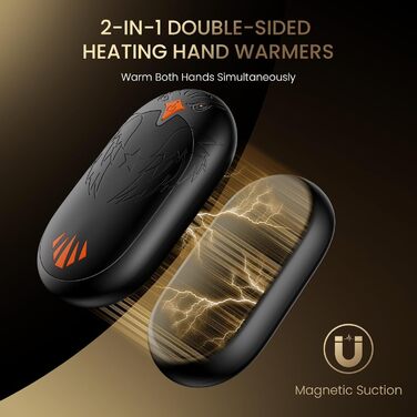 Електричні грілки для рук 2 шт. з підзарядкою USB, портативні кишенькові грілки 2-в-1 з 3 режимами нагріву, до 24 годин тепла, багаторазові, для активного відпочинку взимку (чорний, магнітні)