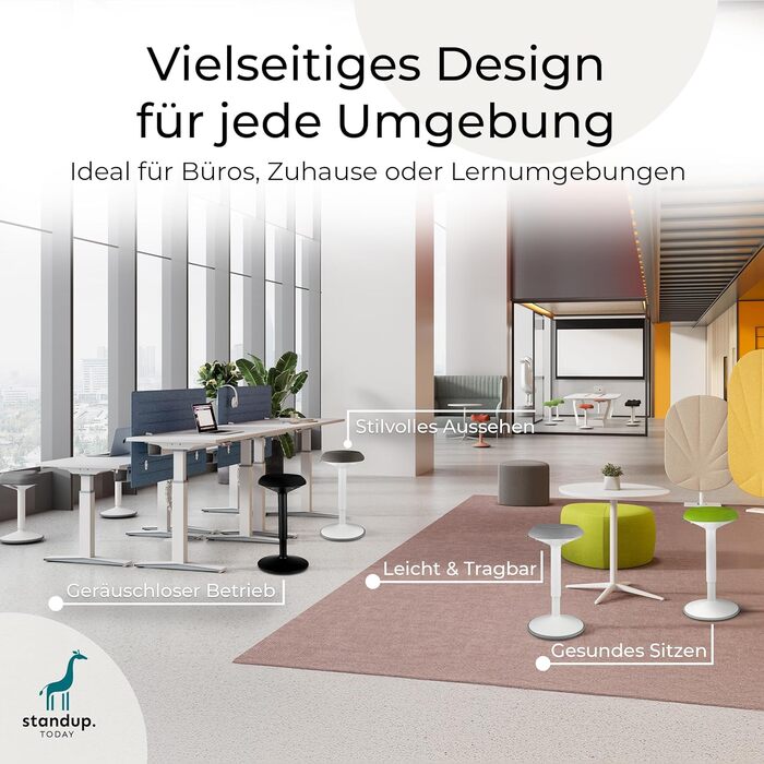 Високий пуф Standup.Today Ella (Білий/Зелений) – регульована висота 55-80 см – ергономний пуф для офісу та дому – пуф з ефектом гойдання – пуф для робочого столу (Білий/Темно-сірий)