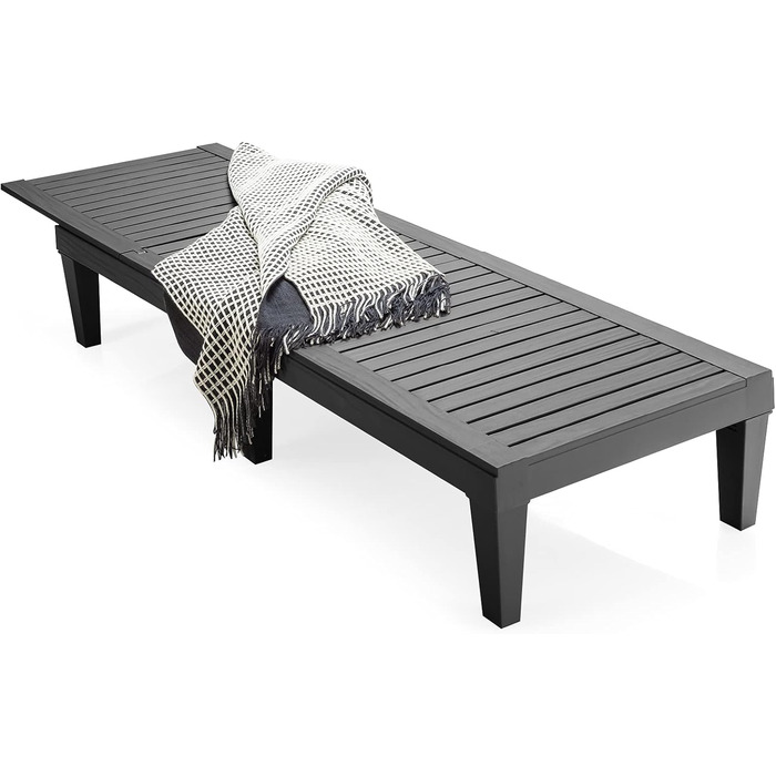 Лежак для відпочинку Giantex для саду та тераси, чорний, з регульованою спинкою, 190x57,5x29 см, до 180 кг