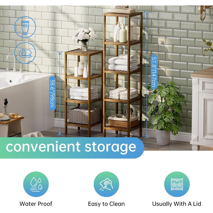 SMIBUY Поличка для ванної кімнати, 5 рівнів, бамбукова поличка, органайзер, багатофункціональна поличка для вітальні, спальні, кухні. 5 полиць (5 полиць, горіх)