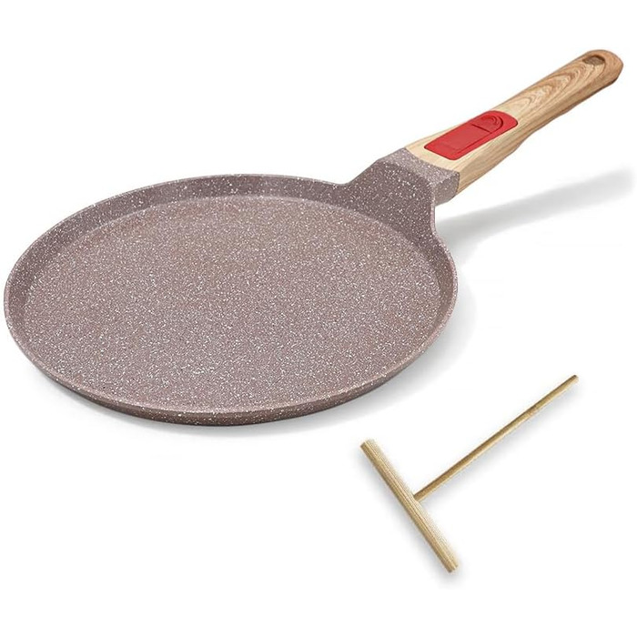 Сковорода для крепів з знімним ручками - антипригарне покриття кераміки - сковорода для млинців з розподільником тіста (колір: коричневий, діаметр: 20 см)