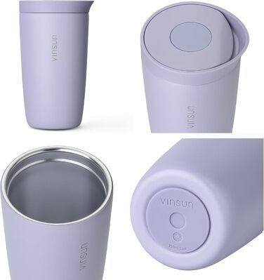 Термокружка VINSUN 350 мл, з нержавіючої сталі, подвійні стінки, ізольована, без витоку, для гарячих та холодних напоїв, з Quick Press кришкою, для авто, університету (фіолетовий)