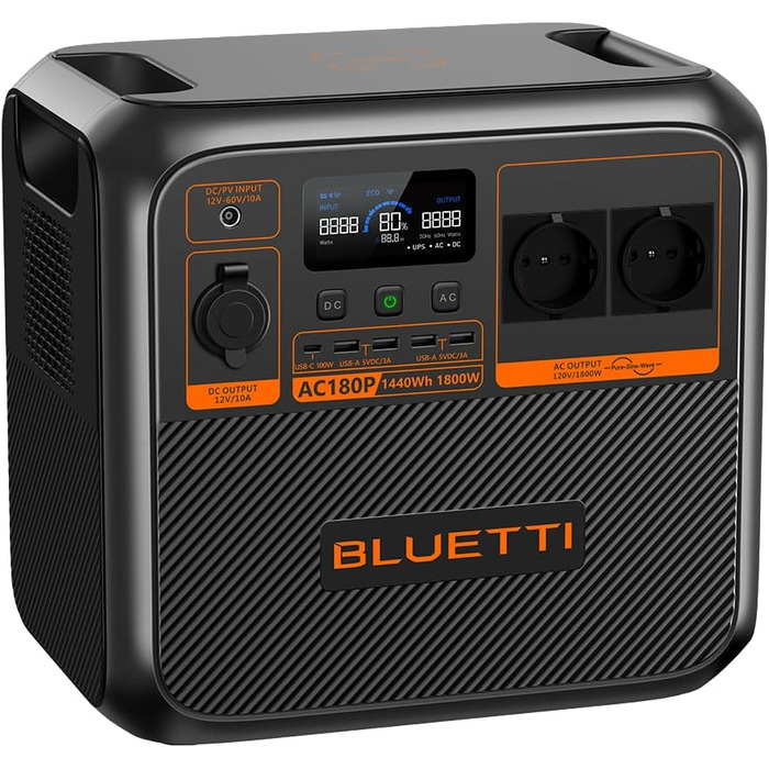 Портативна електростанція BLUETTI AC180P, 1800Wh, 2000W (4800W пік), надійна для відпочинку на природі