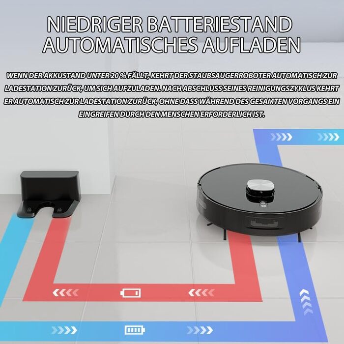 Робот-пилосос Oryzom Saugroboter V8 Pro: повний цикл прибирання, функція миття підлоги, керування через додаток, потужність 3000Pa, чорний
