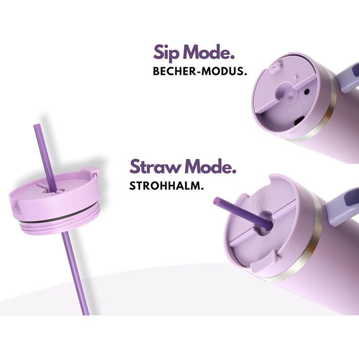 Термокружка Milu 1200 мл з трубочкою та ручкою – подарунок на Пасху для жінок та чоловіків | Подарунок тато, мама, друг, подруга | Подарунок на День батька, День матері | Подарунок для дідуся та бабусі (ліловий)