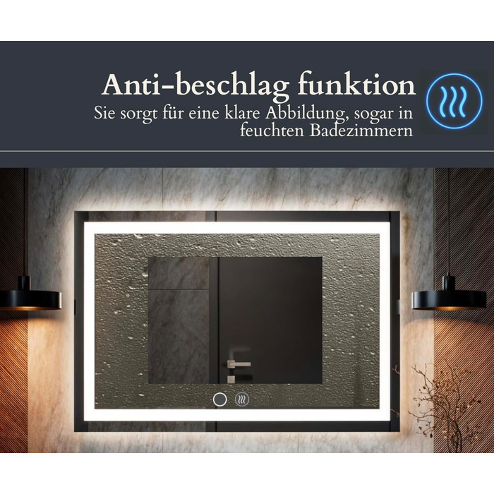 LED дзеркало для ванної кімнати з підсвічуванням, настінне, диммер, колір світла: теплий, холодний, нейтральний, сучасний дизайн, антизапар, енергозберігаюче, 50 x 120 см