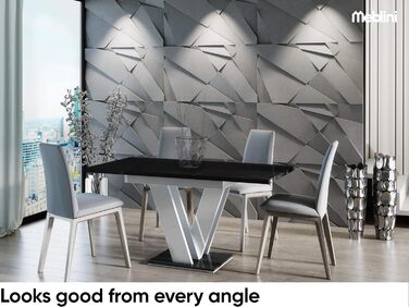 Обідній стіл Meble Line розсувний, сучасний дизайн, 120-160x80x75 см, чорний/білий глянцевий МДФ