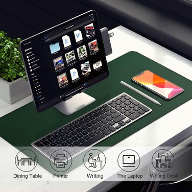 Велика двостороння шкіряна підкладка на стіл 120x60 см — водонепроникний захисний килимок для письма та малювання з замшею, темно-зелений