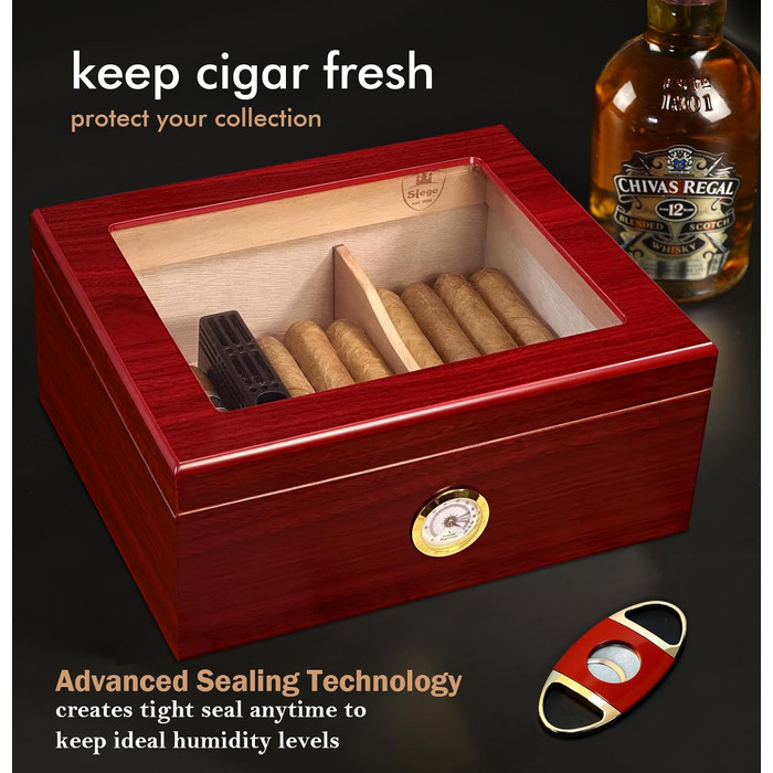 Вологостійкий вологомір для сигар, Humidor з іспанської кедру, коробка для сигар на 30-50 штук, аксесуар для чоловіків, подарунок (червоний)