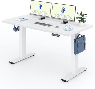 Регульований стіл FLEXISPOT 160x80 см з LED-дисплеєм та пам'яттю (білий), з гачками та монолітною стільницею