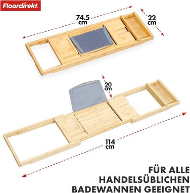 Підставка для ванни з бамбука Floordirekt, регульована, з полицею для книг, висувна, Oklahoma