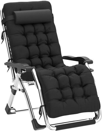 Розкішна лежанка для відпочинку: велика, складана, для саду, патіо, пляжу, басейну, з подушкою, витримує до 200 кг (чорна)