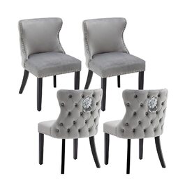 Крісла для їдальні з велюру, комплект 4 шт. - зручні кухонні крісла для вітальні, без підлокітники, на дерев'яних ніжках (Сірий-4)