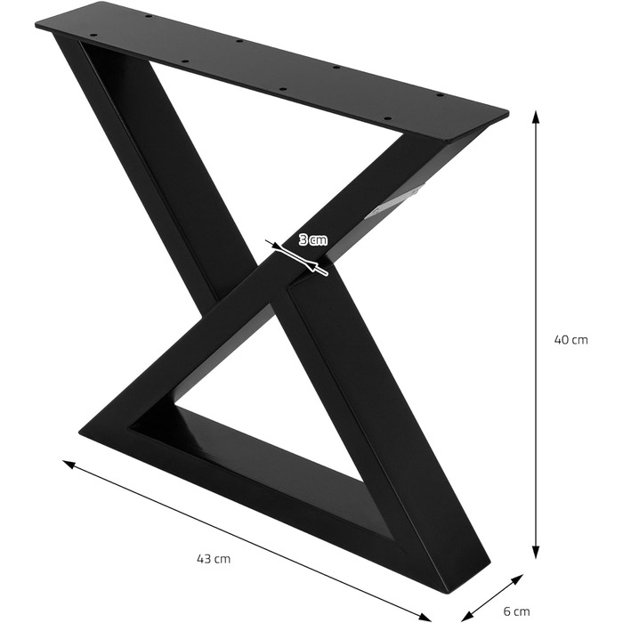 Ніжки столу 43xH40 см, Настільні напрямні X-подібної форми, виготовлені зі сталі з порошковим покриттям, чорний, промисловий дизайн, каркас санчат для журнального столика та лавки, каркас столу, металеві меблеві ніжки для проектів своїми руками, 2 шт.