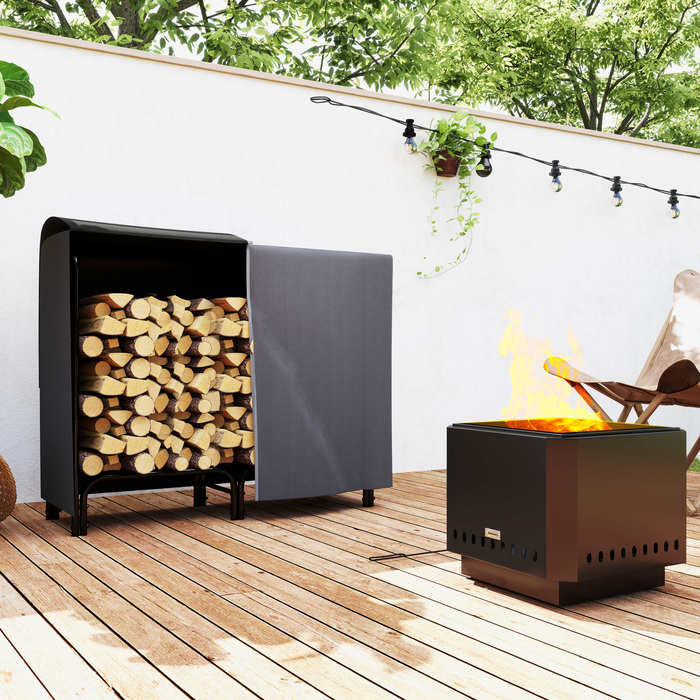 Полиця для дров Outsunny 120x36x99 см Полиця для дров з брезентовою сумкою для перенесення 600D Оксфорд водовідштовхувальний чохол для садового патіо металевий чорний