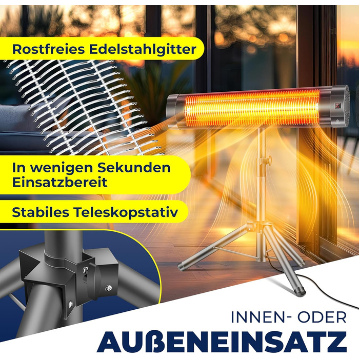 Інфрачервовий обігрівач KESSER® 2500W з пультком та захисним чохлом, телескопічна стійка, для тераси та дому