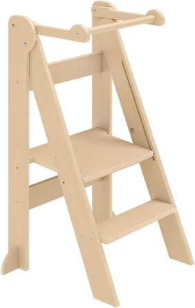 Bellabino Tay: Навчальний столик-лесенка для дітей від 1 року - Білий, регульований, Монтессорі, з захистом від перекидання, з натурального дерева, для безпечного самостійного навчання