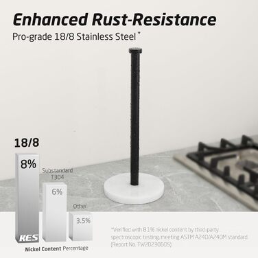 Тримач для паперових рушників KES з мармуру та нержавіючої сталі SUS304, підстільний, чорний, 14 см