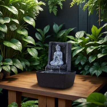 Фонтан для медитації Zen'Light Nirvana з Буддою та LED-підсвіткою. Сучасний декор для дому, Фен-Шуй, сірий, H 26 см