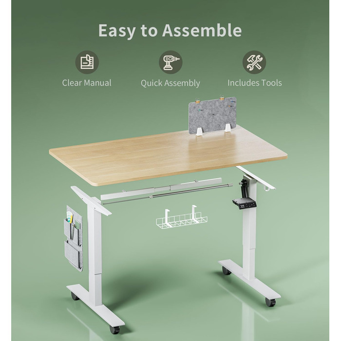 Регульований стіл MAIDeSITe SN1 140x70 см (Дуб + Білий) з електроприводом, пам'яттю та роликами