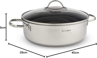 KLAMER Сковорода-гриль індукційна 28 см, сковорода для тушкування та стейків з нержавіючої сталі