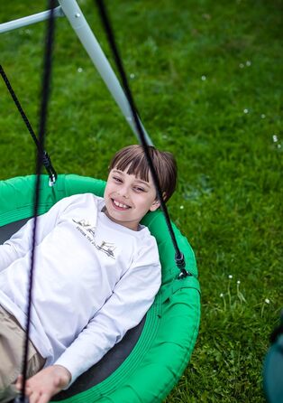 Гойдалка-гніздо для саду HyperMotion Storchennest з А-рамою, 2 місця, 150 кг, зелено-сіра (HYP1)