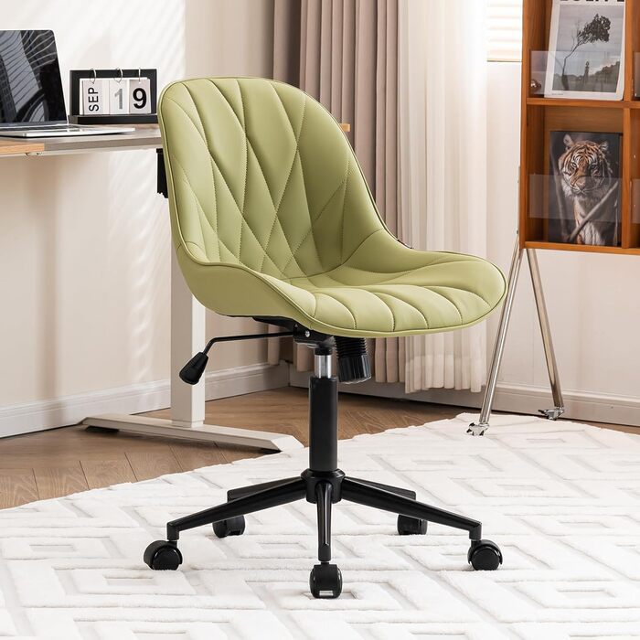 Офісне крісло YOUTASTE з принтом листя, ергономічне, регульоване по висоті з функцією гойдання, без підлокітників, шкіряне для дому та офісу (Авокадо)