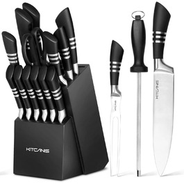 Набір кухонних ножів Kitkanis 17 предметів з бруском, професійний, з нержавіючої сталі, з кухонними ножицями та точильним бруском, з масивного дерева