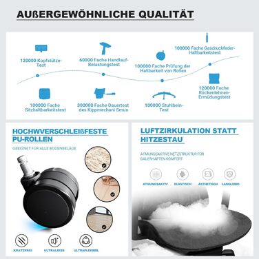 Ергономічне крісло для офісу, 4D підлокітники, регульована глибина сидіння, 4-ступеневий нахил, гумові колеса, сітчаста сидіння, висока спинка, для великих людей, Homeoffice & Gaming, ергономічне крісло для робочого столу (Чорний – з підставкою для ніг, с
