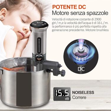 Sous Vide Roner KitchenBoss: Професійний термоциркулятор для кухні з низькою температурою, Slow Cooker, IPX7, водонепроникний, таймер з сенсорним екраном, сріблястий