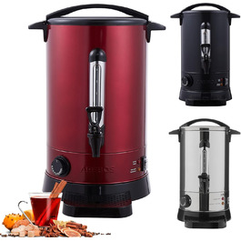 Електричний глінтвейнер Arebos 950 Вт | Дозатор гарячих напоїв | 8,8 л | з піддоном, краном, термостатом та захистом від перегріву | Регулювання температури 30-110°C | Червоний