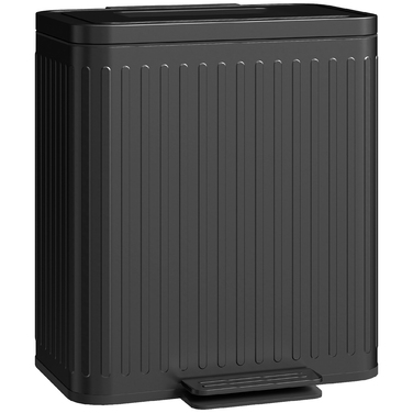 Відро для сміття з роздільними відсіками, 2 відсіки по 20 літрів, ефективне сортування сміття, з педальним механізмом, матеріал: пластик та метал, колір: чорний