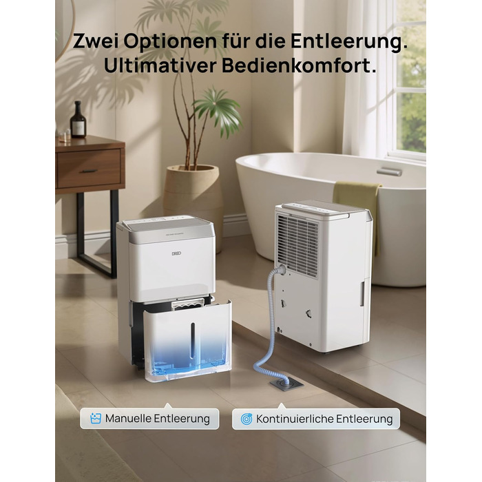 Dreo Електричний осушувач повітря 20л/24г - для приміщень 37 м², енергозберігаючий, тихий, з керуванням через App & Alexa, 3 режими, таймер, регулювання вологості, з відводом води, для спальні та ванної кімнати, білий
