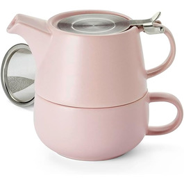 Чай для одного Набір Saara, рожева кераміка, 4 предмети з ситом з нержавіючої сталі та верхом Глечик 0,45 л, чашка 0,3 л Глечик H 10 см, Ø 6,7 см Чашка H 6 см, Ø 10 см