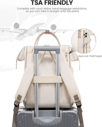 Сумка-рюкзак LOVEVOOK для жінок, 15.6 дюймів, для ноутбука, подорожей, роботи, школи, універу, офісу, водонепроникна, елегантна, бежева