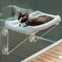 Підвіконня для великих кішок MEWOOFUN, складаний, міцний гамак для кішок, 100 металевий, з опорою на ліжко для домашніх кішок, що вміщає до 18 кг, 52 х 30 см, (готовий виріб)