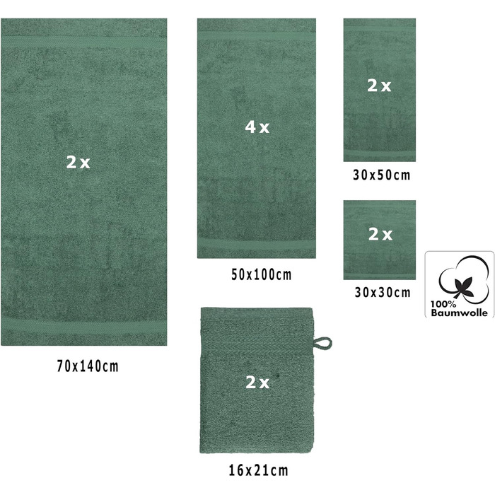 Набір Betz Premium з 12 рушників - 2 шт. лежачі, 4 шт. ручні, 2 шт. гостьові, 2 шт. мило, 2 шт. рукавички для прання - соснова зелень