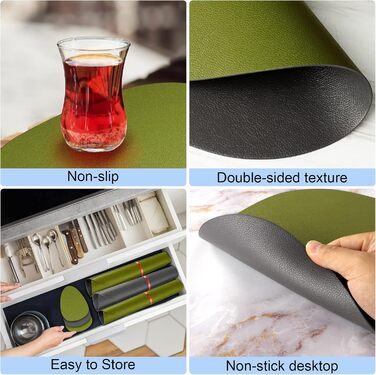 Набір з 6 підставників під тарілки, водонепроникні, з підставками, двосторонні, з імітацією шкіри, для обіднього столу, кухні, ресторану та дому (6 шт, зелений&сірий)