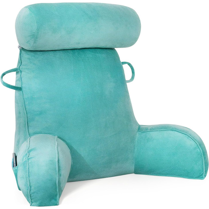 М'яке крісло-мішок для читання з велюру, для дорослих, з підтримкою спини та підлокітниками, з кишенею та знімним чохлом (кава) (синій/зелений)