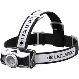 Світлодіодна Вулична фара Ledlenser MH7, Чорний / сірий, з можливістю зарядки від акумулятора, 600 люмен, фокусируемая, тривалість освітлення до 60 годин, червоне світло, можливість роботи від батареї 2xAA, транспортний бар'єр, Головна лампа (чорно-біла)