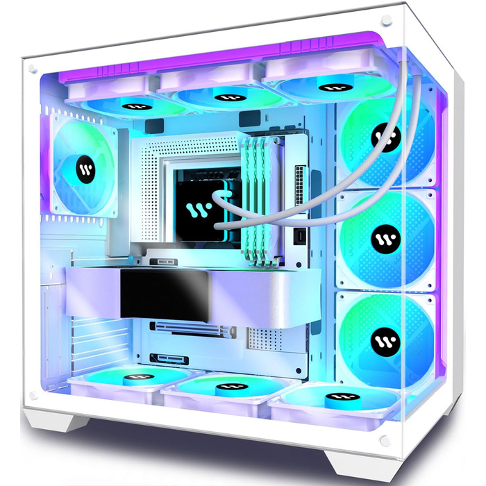 Ігровий корпус KEDIERS G500 білий ATX Mid Tower з 6 ARGB вентиляторами та подвійним загартованим склом