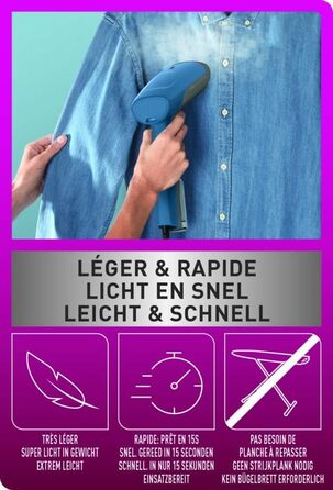 Відпарювач для одягу Calor Access Steam First DT6150C0: Швидкий нагрів, 1300 Вт, 20 г/хв, 70 мл, для дому