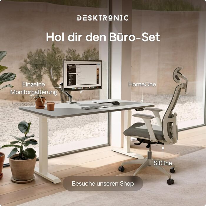Стол Desktronic Homeone з регулюванням висоти, 160x80 см – електричний, з USB-портами, чорно-білий